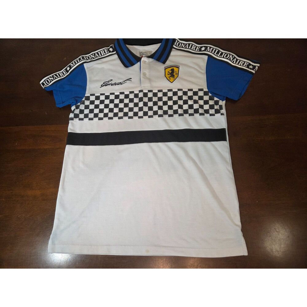 Bleecker & Mercer Millionaire Racing Polo XL Blue White Checkered Streetwear